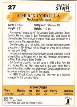 1991 Jockey Star Jockeys #27 Chuck Corolla Back